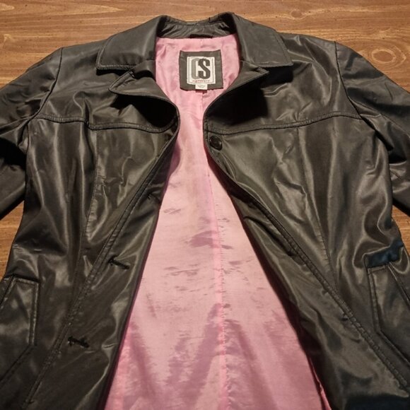 CS SIGNATURE LEATHER JACKET - Small // Faux fashion warm coat black pink - Picture 5 of 9